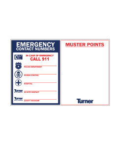 Turner Emergency Contact Sign - 36" x 24" - Eraseable