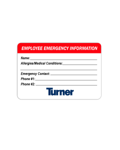 Turner Emergency Medical Info Stickers